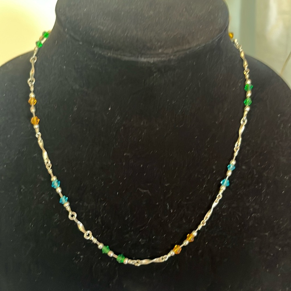 crystal silver tone necklace marked PD